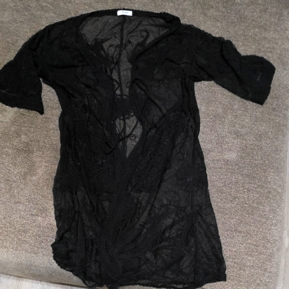 Black Sheer Lace Cover-Up With Butterflies Butterfly